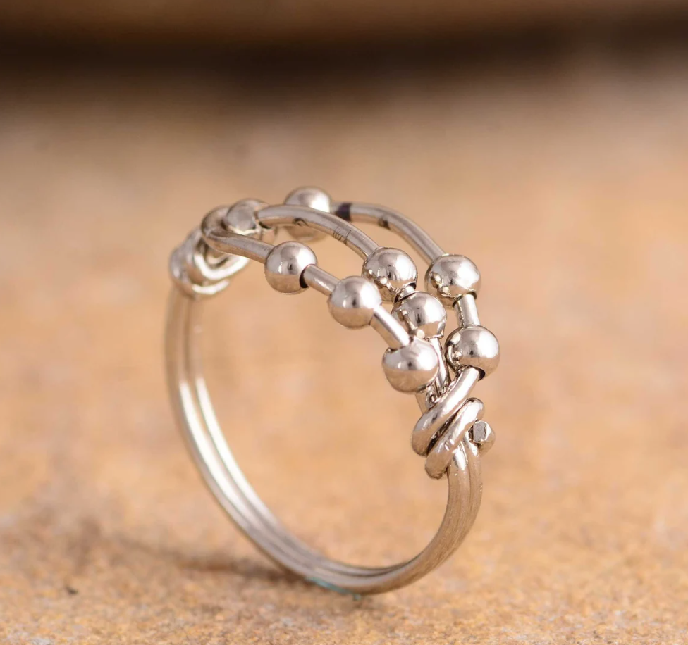 Sterling Silver double layer Beads Ring