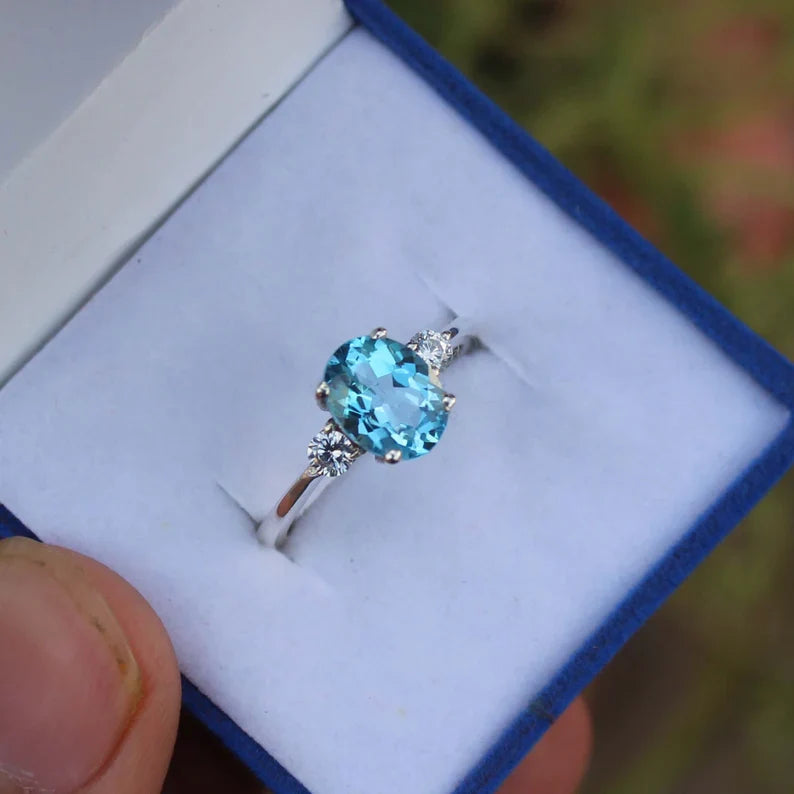 Swiss Blue Topaz Ring Sterling Silver