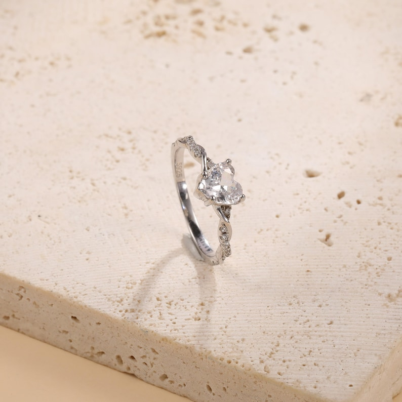 Heart-Shaped Cubic Zirconia Ring Engagement Ring