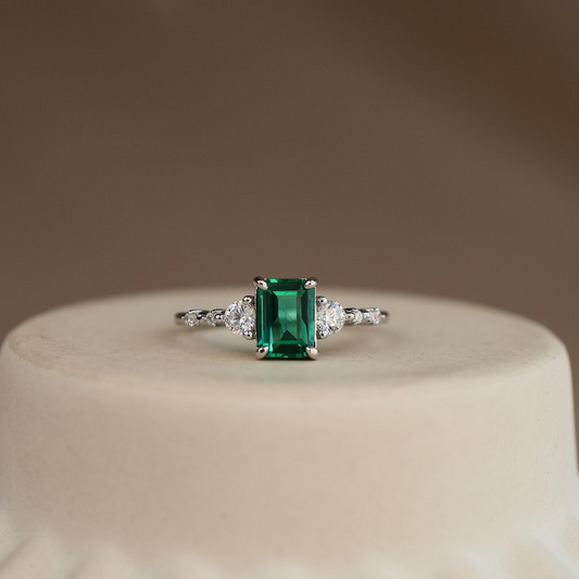 14K Gold Vermeil Lab Emerald Engagement Ring